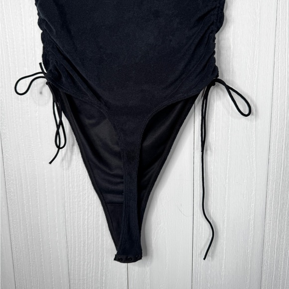 Savage X Fenty Women's 70s Ruched Terry Thong Teddy in Black - Picture 7 of 7